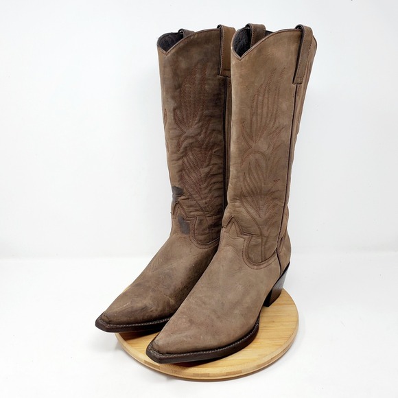 Steve Madden Lonestar Western Boots Womens 7.5 Brown Leather Cowboy Pointed Toe - Picture 2 of 15